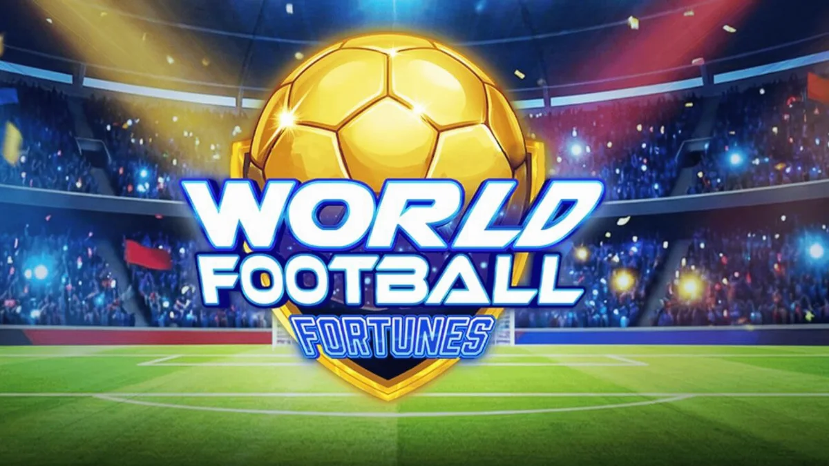 Interface do jogo de slot World Football Fortunes com tema de estádio e futebol