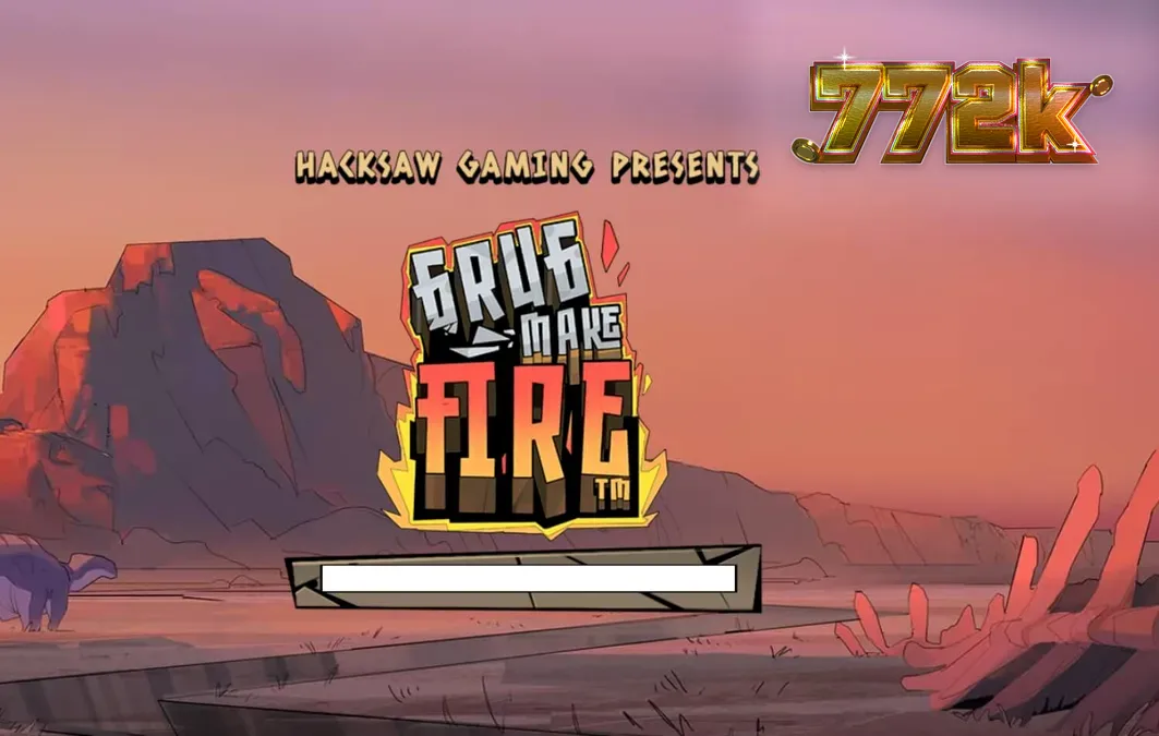 O personagem Grug em destaque no slot Grug Make Fire com elementos de fogo e cenário pré-histórico.